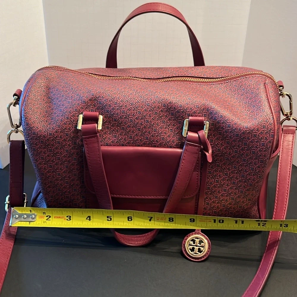 Tory Burch Doctor Bag Logo Pattern Burgundy